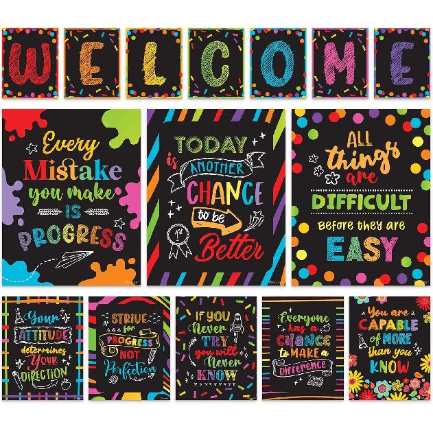 Декоративные 15 досок-меловок "С возвращением в школу", Декорации для классной доски, Вдохновляющие, Матовые ламинированные плакаты - для классной комнаты, школьных коридоров
