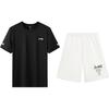 Li-Ning Модный пуловер с принтом букв, круглым вырезом и короткими рукавами, шорты с высокой талией на завязках, повседневный спортивный костюм, унисекс, YTSU163-3+AKST593-7