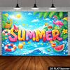 2D plane summer beach party backdrop fabric with large-sized letters as the core complemented by pink color.