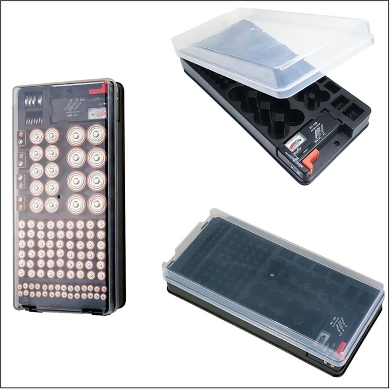 Rechargeable Cell Organiser System 116 Grid Transparent Protective Cover Removable Dividers with Charging Detection