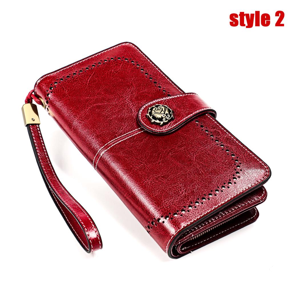 Ladies Leather Wallet Large Capacity Multifunctional Long Wallet European and American Retro Clutch