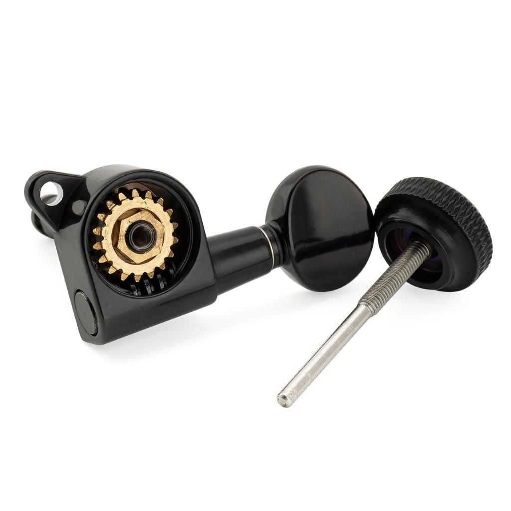 Musiclily Pro Блокирующие Колки Винтажные Овальные для Stratocaster и Telecaster Электрогитары Черные Леворукие 6-в-ряд, Коэффициент 18:1, Кнопки, 45-градусные