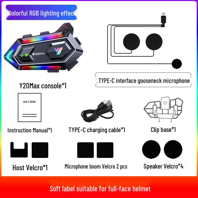 Водонепроницаемая Bluetooth-гарнитура для шлема Y20 с RGB-подсветкой и мощным басом