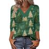 Women's Loose Comfortable Casual Fashion V-Neck Christmas Print 3/4 Sleeve Top
