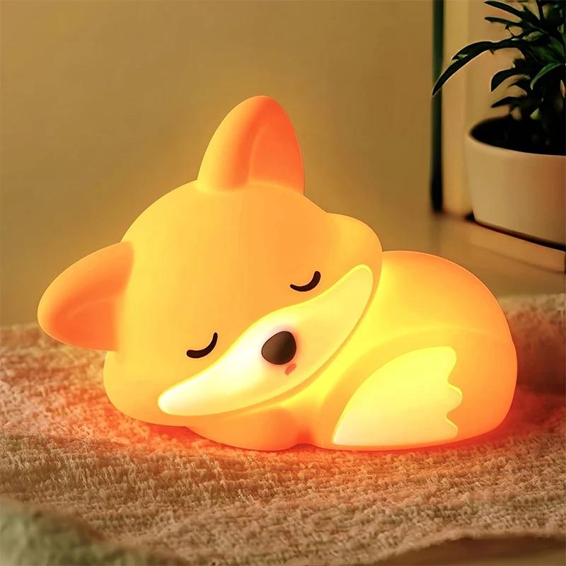 New Little Fox Night Light Silicone Clap Light Bedroom Atmosphere Bed Light Charging USB Creative Fox Night Light Rechargeable