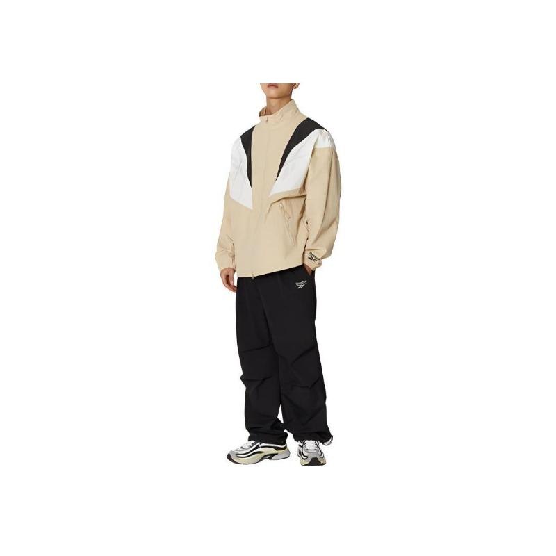 Reebok Ветровка с воротником-стойкой Twin Vector Color Block, удобная дышащая куртка на молнии, унисекс, бежевая REJU4EJ39I2