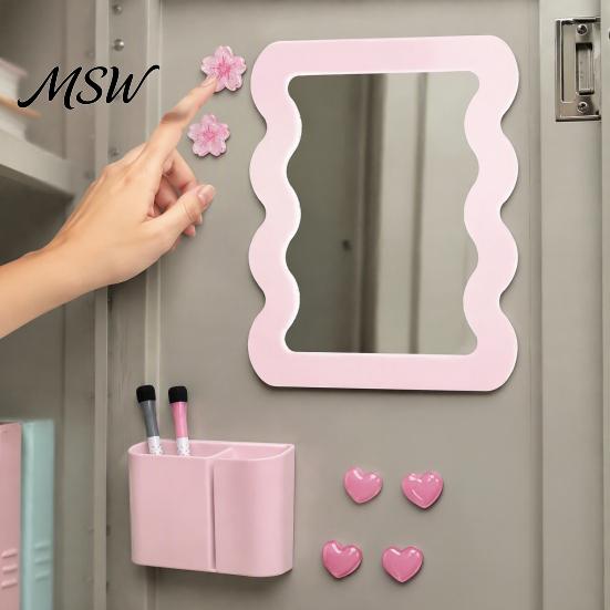 Locker Accessories for School 10Pcs Kit Girls, Includes Magnetic Mirror, Whiteboard, Pen Holder, Student Setup Magnets Stickers, Pink Decor