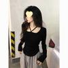 Женский облегающий черный топ-халтер с длинным рукавом - Раннеосенний короткий стиль