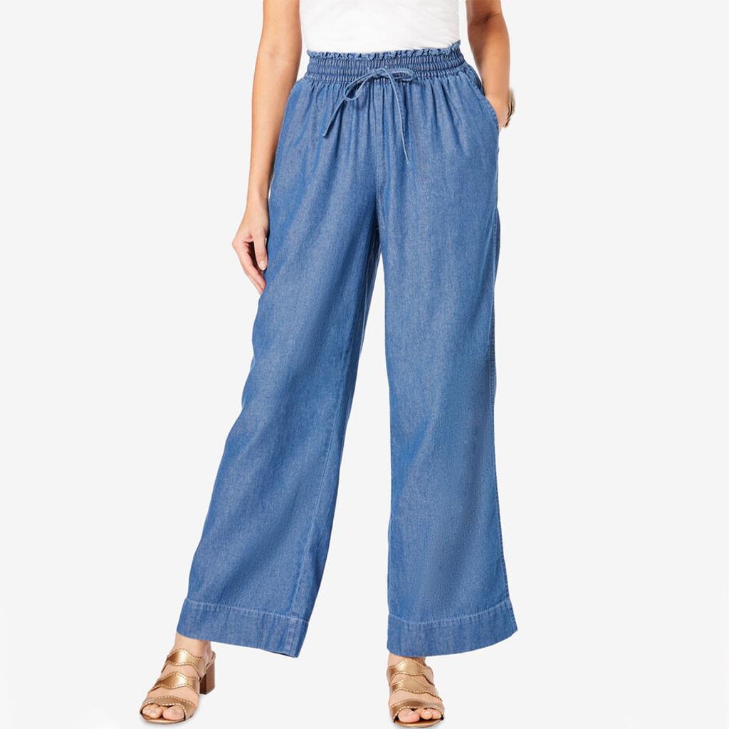 Women's Summer Casual Loose Ruffle Jeans Drawstring Pocket Casual Pants