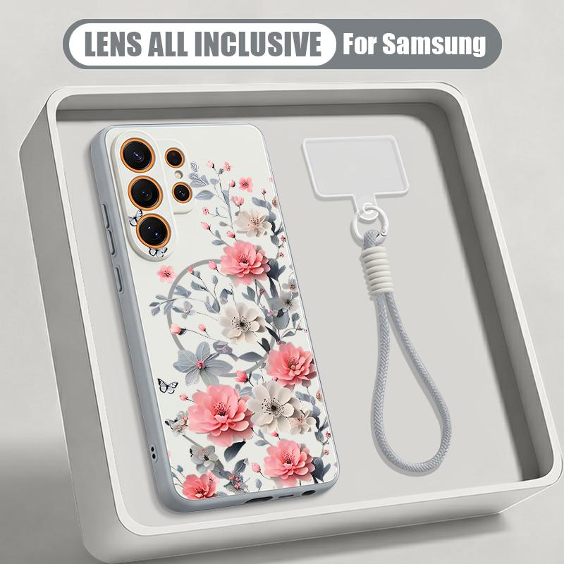 INS Чехол с цветочным узором для Samsung S26 Ultra S25 FE S24 S24 Plus A57 A37 A17 A56 A36 A16 A55 A35 A15 A54 5G Гибридный Магнитный Матовый Чехол