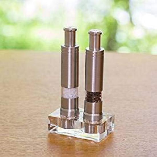 Набор для измельчения соли и перца одной рукой Cool Grinder. Мельница для специй с акриловой подставкой.