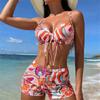 Women's Fashion Sexy Split Swimsuit Print Solid Color High Waist Swimsuit