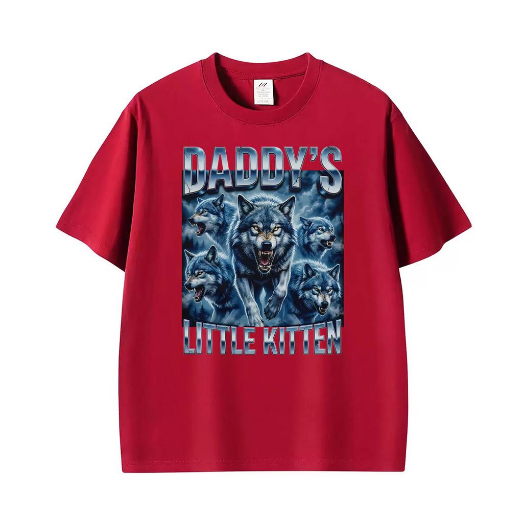 Daddys Little Kitten Wolf Funny Gothic Meme Graphic T Shirt Unisex Vintage Oversized T Shirts Unisex Casual Tops Tshirt Streetwear