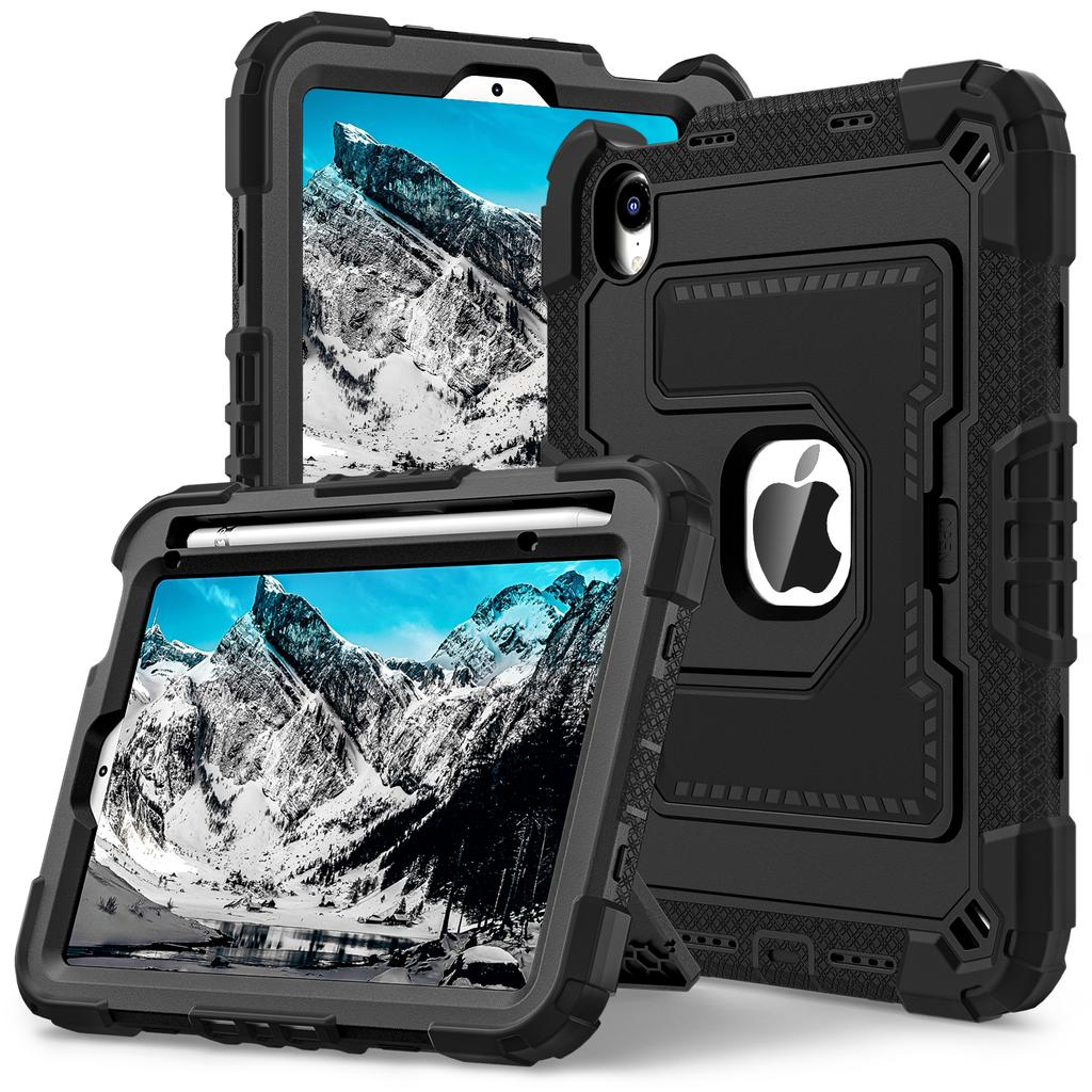 Для iPad мини (2024)/(2021) Противоударный чехол для планшета из ПК+силикона с подставкой и слотом для стилуса