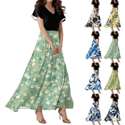 Женское повседневное платье с V-образным вырезом, коротким рукавом, высокой талией и принтом в виде цветов и листьев в стиле ретро