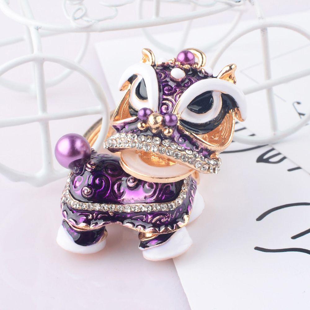 Key Holder Metal Car Key Chain Rotated Dance Lion Keychain Crystal Dance Keyring Purse Pendant