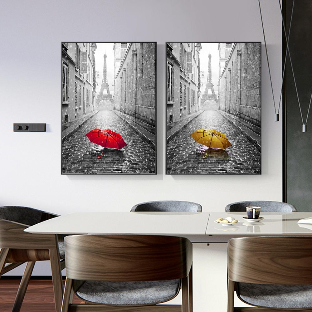 3 предмета Life Wall Art Лондон Красная телефонная будка Автобусный зонтик Печать на холсте Черно-белые фотографии города для дома Современное украшение Декор для гостиной 3 шт.