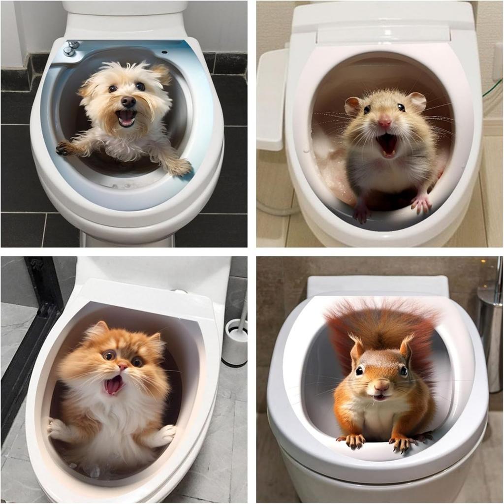 Декоративный набор наклеек для ванной комнаты, забавные домашние животные, наклейка на крышку унитаза, многодизайнный