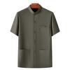Middle-aged and Elderly Men's Summer Short-sleeved Shirt Stand-up Collar Thin Shirt Trousers Suit