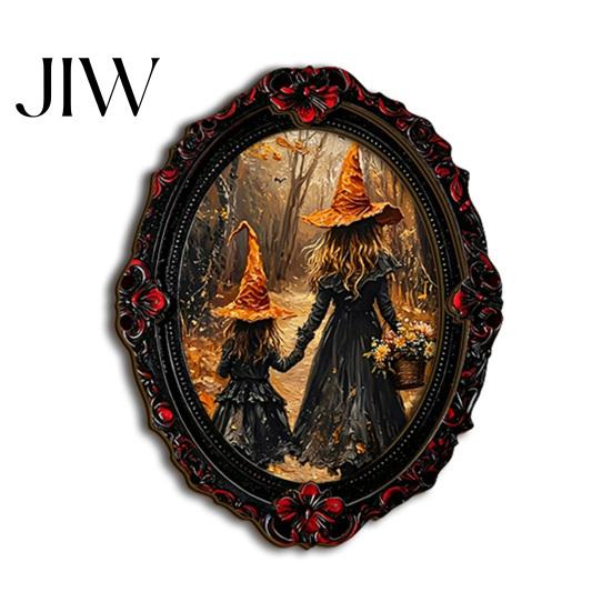 Halloween Refrigerator Magnets Magnetic Fridge Magnet, Ghost Witch Photo Frame, Wooden Vintage Theme Home Ornaments Frame Decoration, Atmospheric Dark