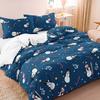 3Pcs Blue Ski Snowman Christmas Print Duvet Cover Set, Snowman Candy Cane Winter Print Bedding, Multiple Sizes Available