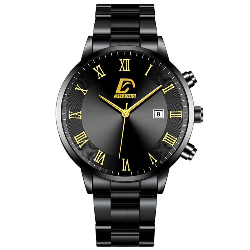 Fashion Mens Gold Stainless Steel Watches Men Business Casual Watch Luxury Calendar Quartz Wristwatch