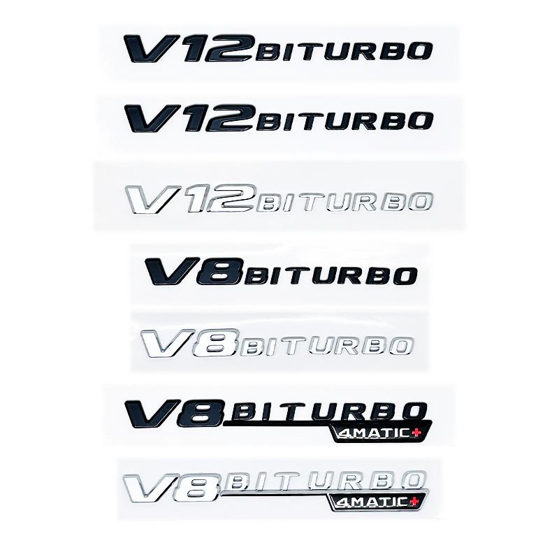 V12 BITURBO/V8 BITURBO 4MATIC+ Letter Emblem - Chrome/Black/Red Styling Fender Logo Sticker for Mercedes Benz
