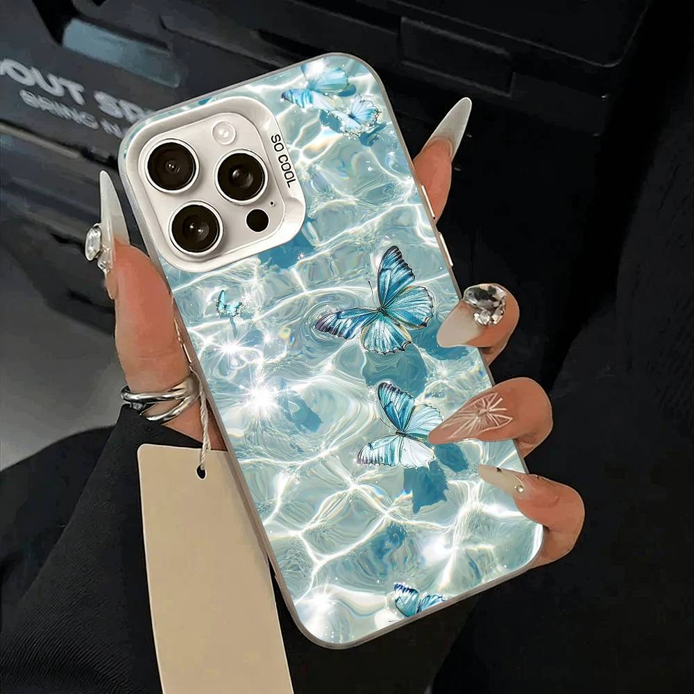 Синяя бабочка Волна океана Чехол для телефона Для iPhone 17,16,15,14,13,12,11 Plus,Pro Max,XS,белый серебристый чехол для телефона