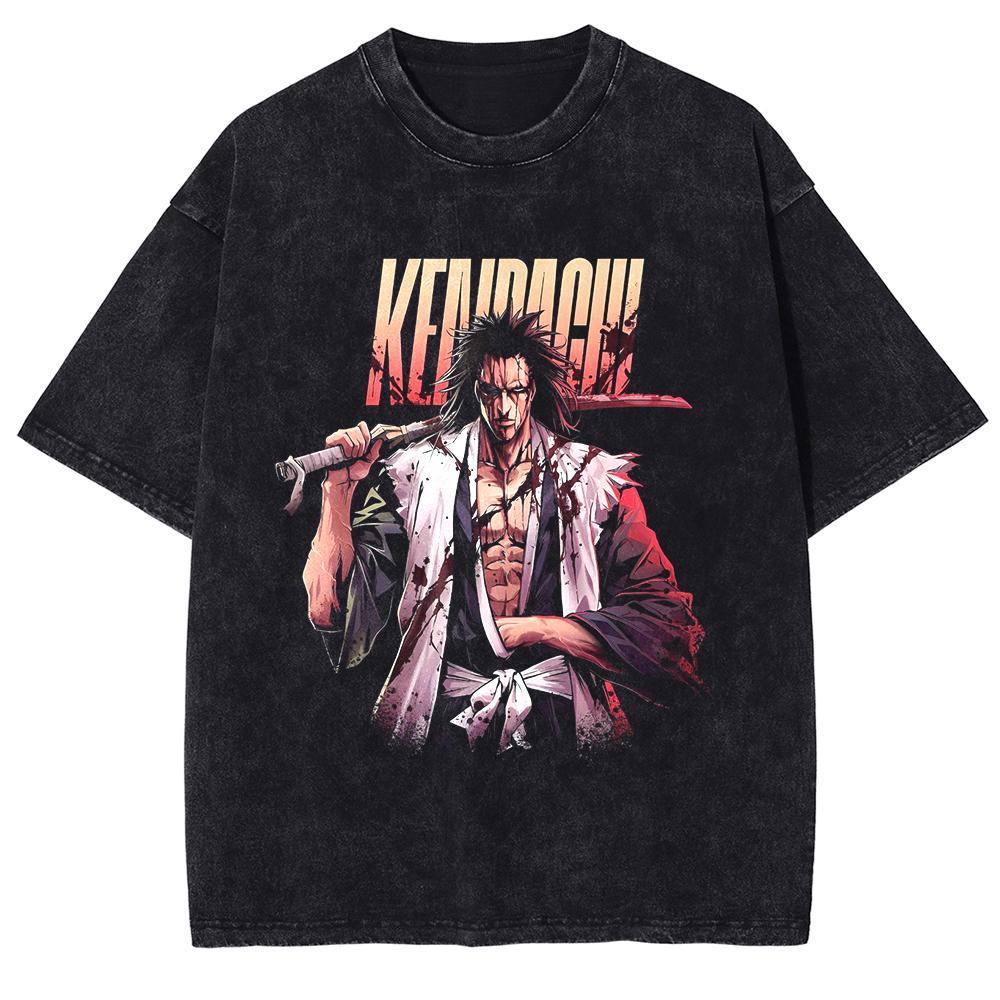 BLEACH T Shirt Manga Kurosaki Ichigo Print Tshirt Men Unisex Clothes Vintage Washed Streetwear Short Sleeve Cotton Tee Shirt