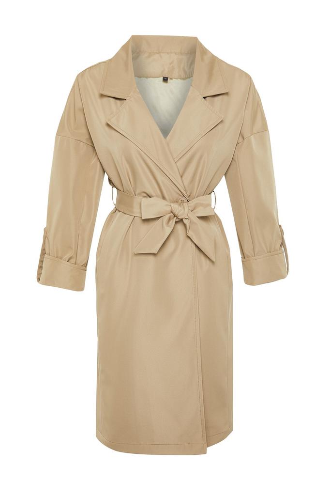 Women's Fashion Light Khaki Oversize Belted Water Repellent Long Trench Coat