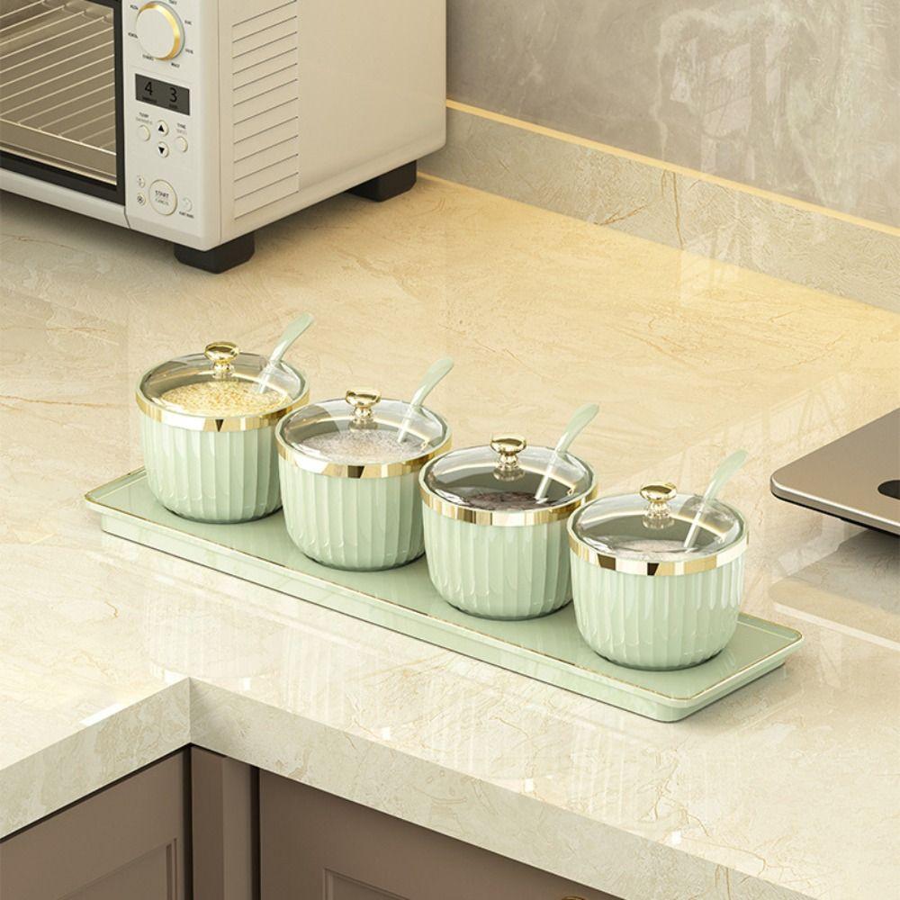 3/4 Grid Condiment Container Plastic Spice Jar Practical Seasoning Storage Box Restaurant