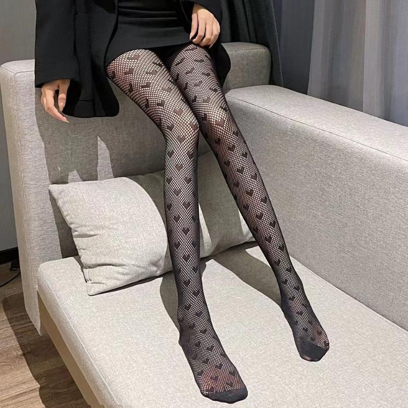 Women's Tights Love Heart Fishnet Stockings.Sexy Ladies Faux Tattoo Hollow Out Mesh Fishnet Pantyhose Female Club Party Hosiery