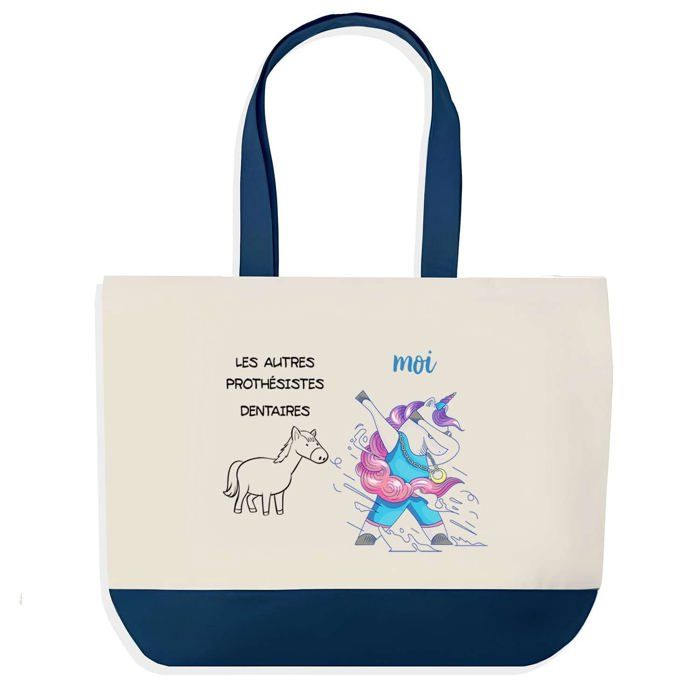 Sac shopping - PLANETEE - Sac fond bleu 'Prothésiste Dentaire Les Autres vs Moi' - Coton 40x45 cm - Bleu - Fabriqué en France