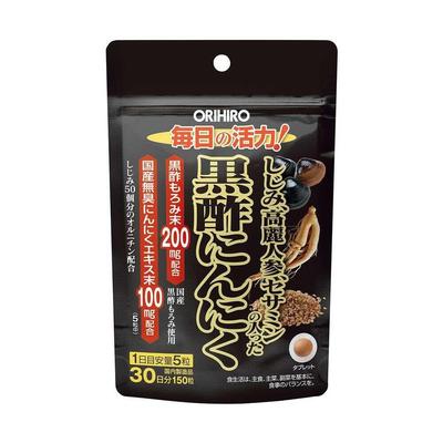 Orihiro Черный уксус с чесноком, шидзими, корейским женьшенем и сезамином - 150 капсул