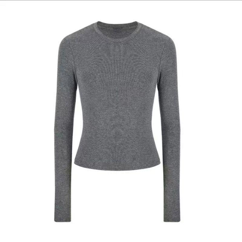 Women's Autumn Korean-Style Fitted Top: Versatile, Waist-Cinching Base Layer with Long Sleeves and Short Length.