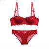 European and American Sexy Jacquard Lace Push-Up Bra Set with 1/2 Cup Design