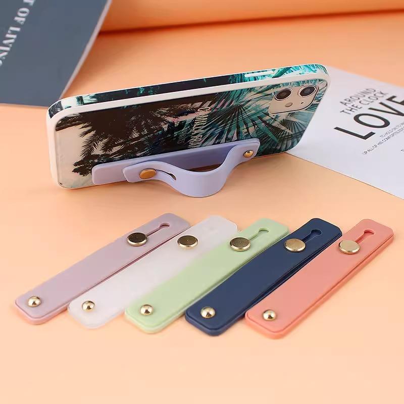 Mobile Phone Push-pull Ring Buckle Holder, Expandable and Simple Adhesive Solid Color Silicone Wristband Holder, Anti Drop