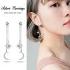 925 Sterling Silver Star & Moon Diamond Long Earrings for Women - Korean Fashion Jewelry