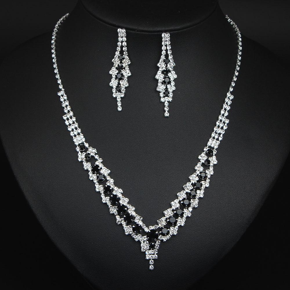 Fashion Rhinestone Necklace Earrings Jewelry Set Women'S Clavicle Chain Banquet Accessories