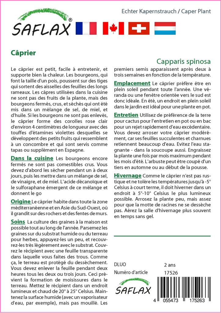 SAFLAX Garden in the Bag - Каперсы - 25 семян - С субстратом в подходящем пакете - Capparis spinosa