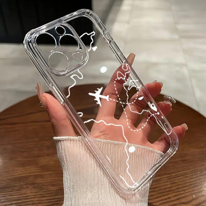 Дорожная карта Самолет Чехол для телефона Для iPhone 17 Air 16E 16 15 14 11 Pro Max Plus 13 12 Mini 8 7 X Прозрачный противоударный чехол