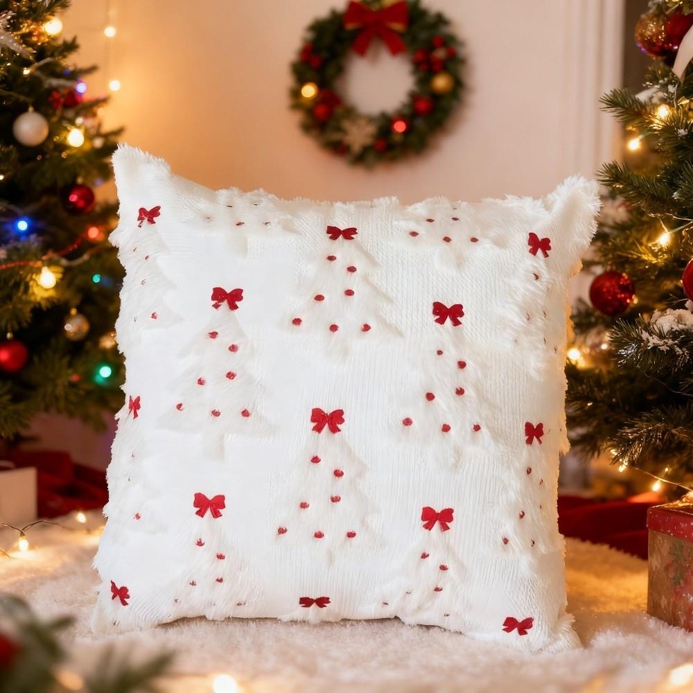 New Christmas Tree Cushion Cover Decorative Square Throw Pillow Cover Soft Xmas Tree Pillowcase Festive Atmosphere