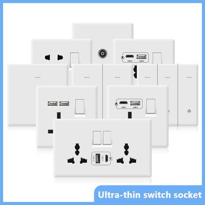 Сетевая розетка UK 13A с разъемом USB Type-C 18 Вт для быстрой зарядки, белый универсальный выключатель света, двойная электрическая розетка USB