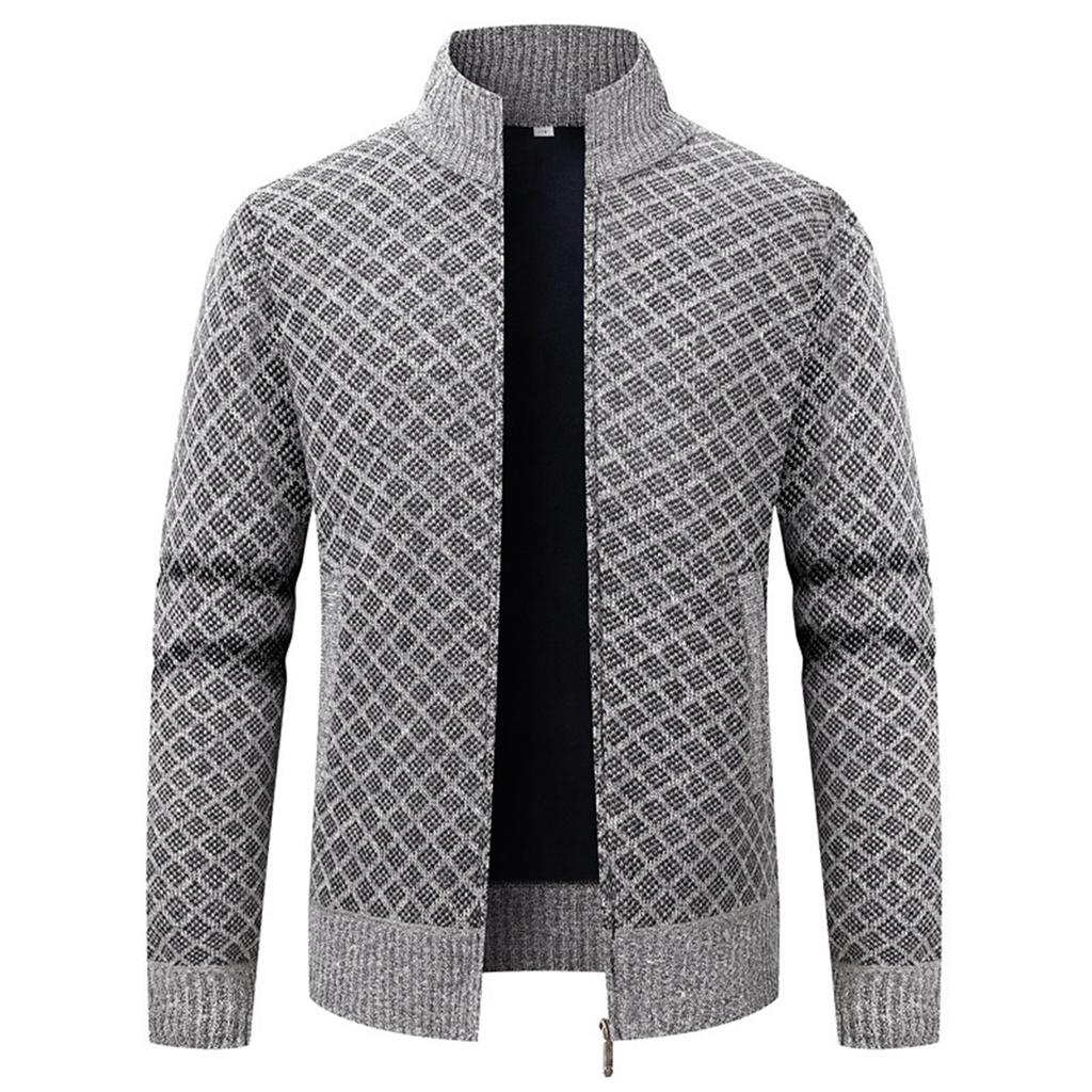 Men's Stand Collar Plus Velvet Thickened Long Sleeve Cardigan Knitted Jacket Men's Warm Sweater