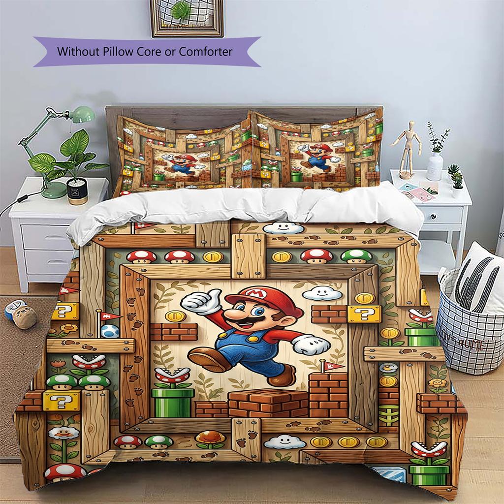 Mario Jumping Action Duvet Cover & Pillowcases, Mario Fan Vibrant Bedding, Perfect Gift.chl