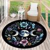 Floral Celestial Round Carpet,  Polyester Black Background with Vibrant Flowers Planets for Living Room Home Decor