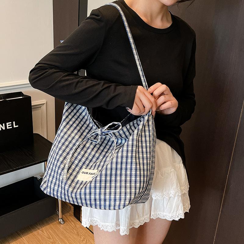 Новая Мода Ленивый Ветер Свободный Тренд Сумка-тоут Двусторонняя Назад Кроссбоди Сумка Клетчатая Холщовая Сумка