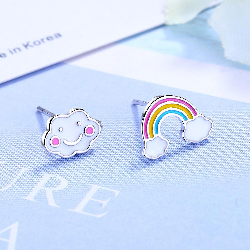 1 pair Rainbow Clouds Ear Studs 925 Silver Needle Colorful Enamel Cloud Stud Earrings for Women Pop Fine Jewelry Friendship Gift