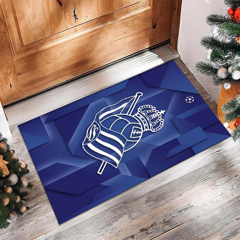 Real Sociedad FC Soccer Football Pattern Soft Area Rug Non Slip Indoor Floor Carpet Sports Decor Mat for Bedroom