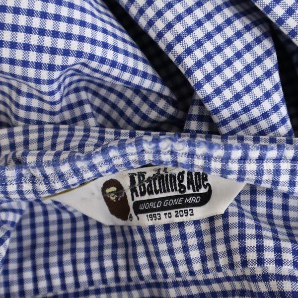 A Bathing Ape Клетчатая рубашка с длинным рукавом на пуговицах Синяя Мужская Б/у